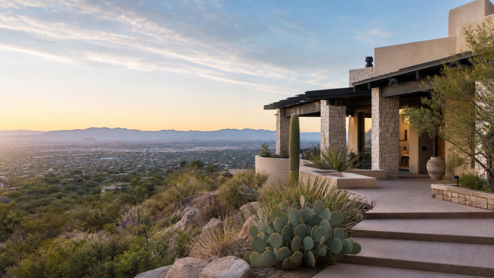 Catalina Foothills home with Southwestern desert landscaping